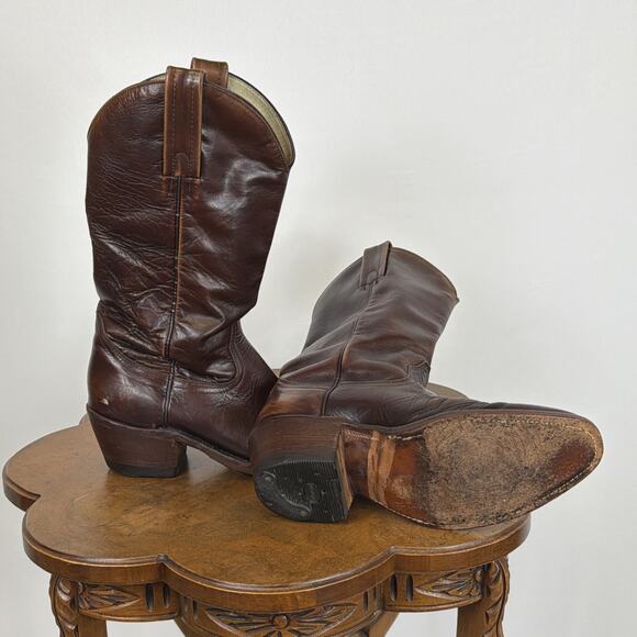 Frye Vintage Brown Leather Western Cowboy Boots Made in USA Men\'s 8.5D Heritage main image 4